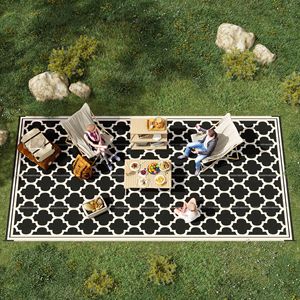 Tappeto Reversibile 9x18 per Patio RV - Tappetino in Paglia Sintetica Nero/Beige per Campeggio e Picnic all'Aperto - Product Image 2