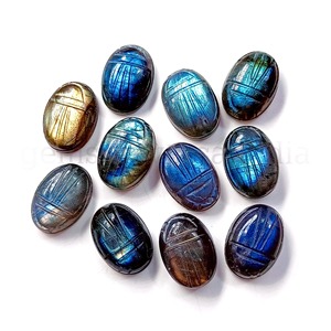 Perles Scarabées en Labradorite, Éléments Sculptés en Pierre Précieuse, Scarabée Égyptien en Labradorite, Sculpture d'Insecte en Labradorite 14X10MM - Product Image 4