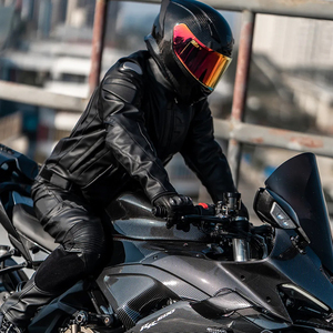 Unisex Black Leather Printed Plus Size <b>Motorcycle</b> <b>Jacket</b> and Pants Set Full Sleeve Windproof All Seasons Racing Suit - Product Image 5