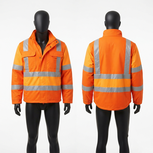 Premium 320 GSM Poly Cotton Twill Hi <b>Vis</b> Men Work <b>Jacket</b> <b>Orange</b> Reflective Panel Workwear Safety Coat Custom Logo - Product Image 1