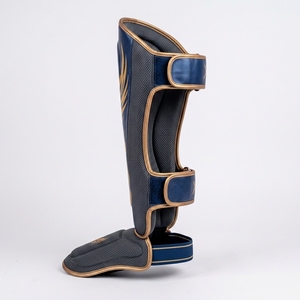 Protège-tibias de boxe professionnels noir et or en néoprène avec fermeture auto-agrippante, équipement de protection extensible unisexe pour adultes - Product Image 4