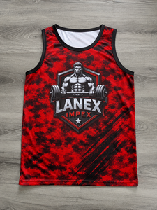 Débardeur de sport personnalisé pour homme, motif camouflage rouge, sublimation, fitness, musculation, sans manches, entraînement, vêtements de sport - Product Image 6