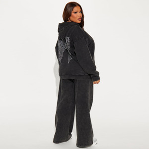 High Quality Women Acid Wash Hoodie And Jogger Set Soft Warm <b>Fleece</b> Comfortable Winter Tracksuit For Gym Workout <b>Running</b> Travel - Product Image 3