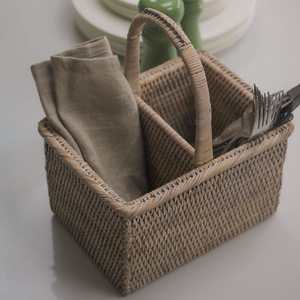 Porte-couverts élégant en rotin pour la présentation de la table des restaurants, panier à compartiments pour couverts - Product Image 5