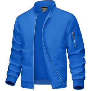 Blouson bomber noir pour homme, fermeture éclair, col montant, vêtement d'extérieur décontracté, coupe classique, matière polyester, pour l'automne - Product Image 2