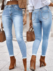 New Loose Light Blue Washed Straight Wide Leg Jeans Solid Color Pants Women's Jeans - Product Image 4