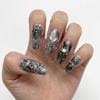 Charms en acrylique en forme de cercueil court chaîne interconnectée ongles en gel punk gothique foncé pré-conçu doigt aristocrate gothique