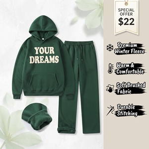 Ensemble de survêtement décontracté pour femme en molleton 400 GSM, comprenant un sweat à capuche et un pantalon de survêtement, avec impression en relief, 100 % coton molletonné, deux pièces - Product Image 1
