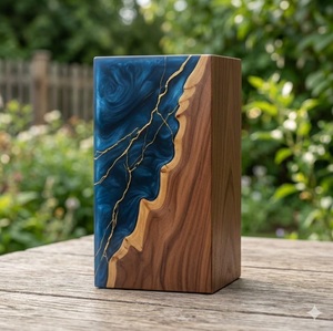 Navy Blue & Gold Resin Cremation Urn Modern Wood <b>Memorial</b> <b>Keepsake</b> Navy Blue Gold Resin <b>Memorial</b> Urn Elegant Navy Blue Resin - Product Image 3