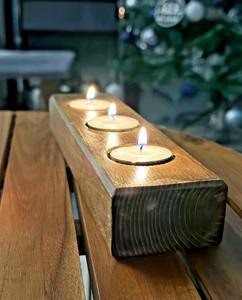 Solid Wood <b>Tealight</b> Candle <b>Holder</b> Handmade Rustic 3 Candles Tabletop Decor for Home Office and Restaurant Use - Product Image 1