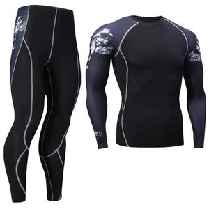 Ensemble de vêtements de sport pour homme, t-shirt à manches longues de compression, leggings longs, noir, spandex, taille élastique, Shaghaf, CS20, antibactérien - Product Image 6