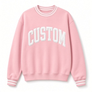 ซื้อเสื้อสเวตเชิ้ตคอกลมสีชมพูสำหรับผู้หญิง พร้อมตัวอักษรปักสีขาวแบบกำหนดเองด้านหน้า ผลิตจากผ้าฝ้ายถัก แขนยาว เหมาะสำหรับใส่ในฤดูใบไม้ร่วง - Product Image 1