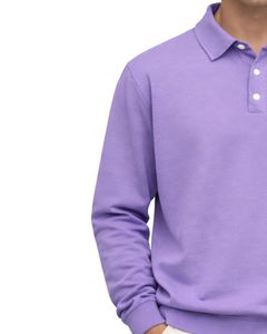 เสื้อโปโลแขนยาวสีลาเวนเดอร์สำหรับผู้ชาย ผ้าคอตตอนผสมเนื้อนุ่ม สวมใส่สบาย คอปกคลาสสิก เหมาะสำหรับฤดูหนาว ผลิตโดยผู้ผลิตเสื้อผ้า - Product Image 4
