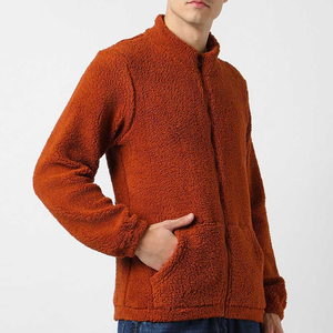 Veste en sherpa pour homme à manches longues en laine unie avec capuche amovible et fermeture éclair - Product Image 4