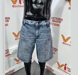 Shorts en jean unisexe coupe droite taille mi-haute, délavé à la sable, teint en pièce, imprimé, baggy, personnalisé et brodé, style streetwear - Product Image 4