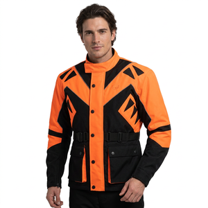 Blouson de moto coupe-vent pour homme, orange et noir, à blocs de couleur, manches longues, en polyester, style urbain, vêtement de course - Product Image 1
