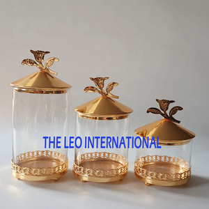 <b>Set</b> of Three Different Size Sweets Box Exclusive Quality Metal And Glass Dessert Sweets <b>Jar</b> With Marble Lid - Product Image 4