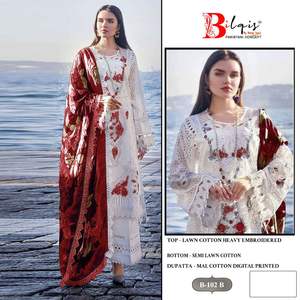 Cambric Lawn Cotton Shalwar Kameez con bordado, Semi Lawn Bottom y Digital Print Mal Dupatta - Product Image 3