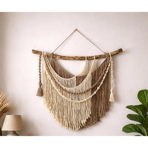 Bohemia Macrame Wall Hanging Natural Fiber Fringe Art Piece Irregular Shape Home Decor Living Room Nature Theme - Product Image 1