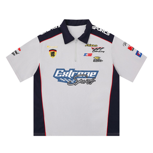 Camiseta Polo de Carreras Personalizada al por Mayor para Hombre, Manga Corta, Paneles de Bloques de Color, Parche de Letras Bordadas, OEM - Product Image 1