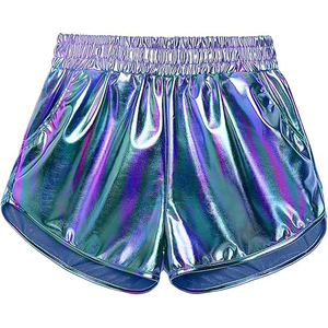 Holographic Shorts Women Purple Blue Green Iridescent Wide Elastic Waist Side Pocket Rainbow Shimmer Rave - Product Image 5
