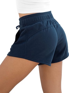 Shorts Deportivos de Cintura Alta para Mujer, Color Oscuro, con Bolsillos, Spandex/Poliéster, Felpa Francesa, Cintura Elástica, Secado Rápido, para Verano y Entrenamiento - Product Image 3