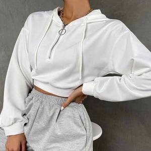 Nouveauté 2026 – Sweat à capuche personnalisé en coton respirant avec logo frontal pour femme, manches longues, coupe décontractée, style crop top - Product Image 3