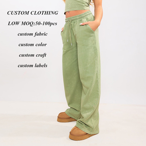 Nouveau style de pantalon de survêtement à cordon de serrage, couleur unie, pour femmes, en coton épais, coupe large et droite, design personnalisé - Product Image 6