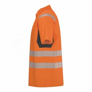 Hi-Vis Two-Tone Safety <b>Polo</b> Shirt Short Sleeve <b>Orange</b> Reflective Tape Workwear Men's Quick Dry Woven Fabric - Product Image 2