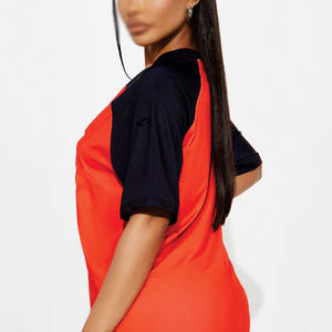 OEM Custom Women Red Black Contrast Raglan Sleeve Sports American Football Jersey Polyester V Neck <b>Athletic</b> Top Casual Teamwear - Product Image 2