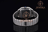 Reloj de Acero Inoxidable Mossinate de Primera Calidad, Elegante, Dorado y Plateado, con Cristal y Detalles de Diamantes Genuinos, Movimiento Mecánico para Hombre