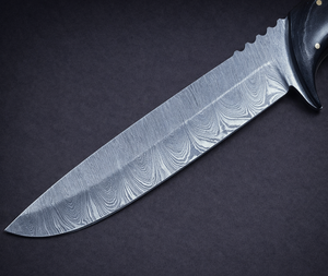 Cuchillo de acero de Damasco hecho a mano con espiga dentada y mango de madera de Wenge - Product Image 2