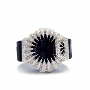 Bezel spiked design digital <b>watch</b> Diamond encrusted luxury timepiece <b>Black</b> strap sparkling <b>watch</b> sparkling ornate detailing - Product Image 2