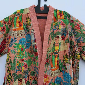 Bata Kimono de Algodón 100% Tejido Suave y Transpirable con Estampado de Bloques y Dibujos Animados Naaz para Mujer, Camisón de Verano Hecho a Mano ODM Elástico hasta la Rodilla - Product Image 1