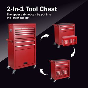 8-<b>Drawer</b> Rolling Tool Chest Detachable <b>2</b>-in-1 Top Tool Box Liner Lockable Wheels & Side Hooks Metal <b>Storage</b> Cabinet - Product Image 1