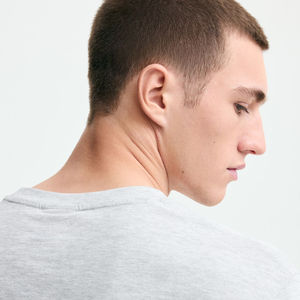 T-shirt décontracté surdimensionné à col rond et manches courtes pour homme, gris chiné, motif jersey, 100 % coton, délavage acide, respirant, imprimé lettres - Product Image 3