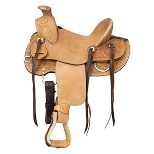 Selle de cheval Western en cuir de qualité supérieure, personnalisée OEM, avec bordure florale en cuir brut travaillé à la main, pour la course de baril, pour enfants et adultes - Product Image 6