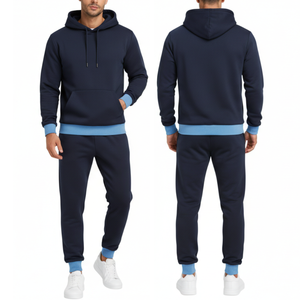 Survêtement pour homme de qualité supérieure, bleu marine |   Sweat-shirt slim fit avec bordure contrastante bleu ciel et pantalon assorti |    Ensemble de vêtements de sport décontractés pour hommes - Product Image 3