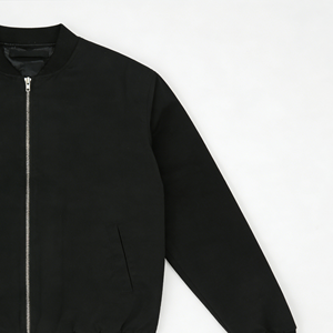 Men's Black Bomber <b>Jacket</b> Stand Collar Zipper Closure Casual Solid Color Polyester Regular Fit Autumn Wear - Product Image 5