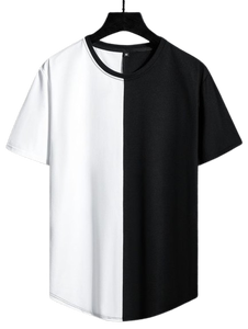 Camiseta de Cuello Redondo para Hombre, Manga Corta, Tejida, Informal, Diseño Sólido Verde y Blanco - Product Image 5