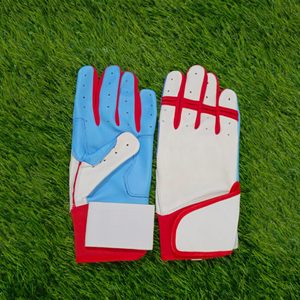 Custom Brand Unisex Leather Batting Gloves Left-Handed Red White Blue Breathable Wrist Support <b>Hook</b> Loop Closure Training Use - Product Image 2