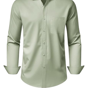 Camisa de Vestir de Manga Larga para Hombre, Sin Arrugas, Elástica, Lisa, Formal, con Botones y Bolsillo en el Pecho - Product Image 1