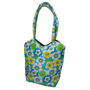 Bolsa de Mano de Lona de Algodón de Alta Calidad, Diseño Floral Blanco, Verde y Celeste, con Forro Impermeable, Múltiples Compartimentos con Cremallera, Ecológica - Product Image 1