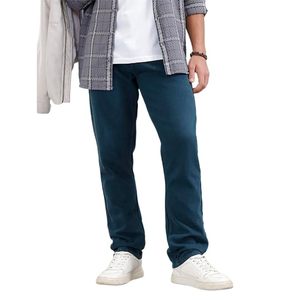 Jean pour homme bleu foncé uni 100 % coton coupe droite taille haute écologique vintage décontracté jambe droite printemps automne - Product Image 1