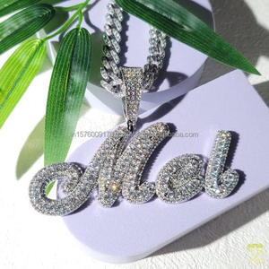 Silver Plated Moissanite Diamond Personalized Name Pendant Necklace Hip Hop Cuban Link Jewelry - Product Image 1
