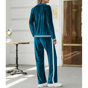 Conjunto de dos piezas de chaqueta de terciopelo con cremallera y cuello, y pantalones relajados, tela suave y cálida, bolsillos laterales, chándal de terciopelo. - Product Image 2