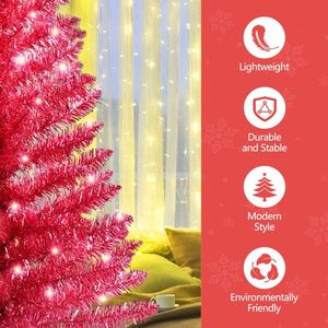 Albero di Natale Rosso da 120 cm con 50 Luci UL e 122 Punte in PVC, Albero Artificiale Preilluminato per Decorazioni Interne in Spazi Ristretti - Product Image 6