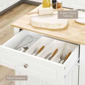 Carrello da Cucina Moderno Bianco Crema, Trolley Portatile con Cassetto in Acciaio Inox e Ripiano in Stile Legno - Product Image 6