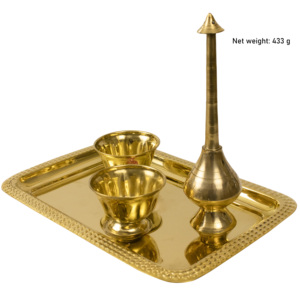 Ensemble de lampes à huile Diya en laiton, lampe traditionnelle indienne Aarti avec bols, décoration dorée pour mariage Puja - Product Image 3