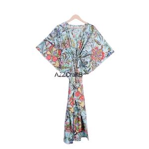 Vestido Kaftán de Algodón con Estampado Floral Negro Indio para Mujer, Estilo Midi, para la Playa, con Borlas y Dobladillo Acampanado, Corte Regular, Cintura Natural, para Verano y Otoño - Product Image 1